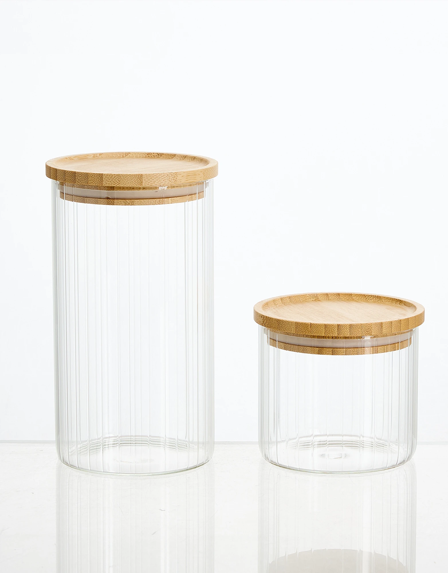 Set of 3 Ribbed Glass Storage Jars