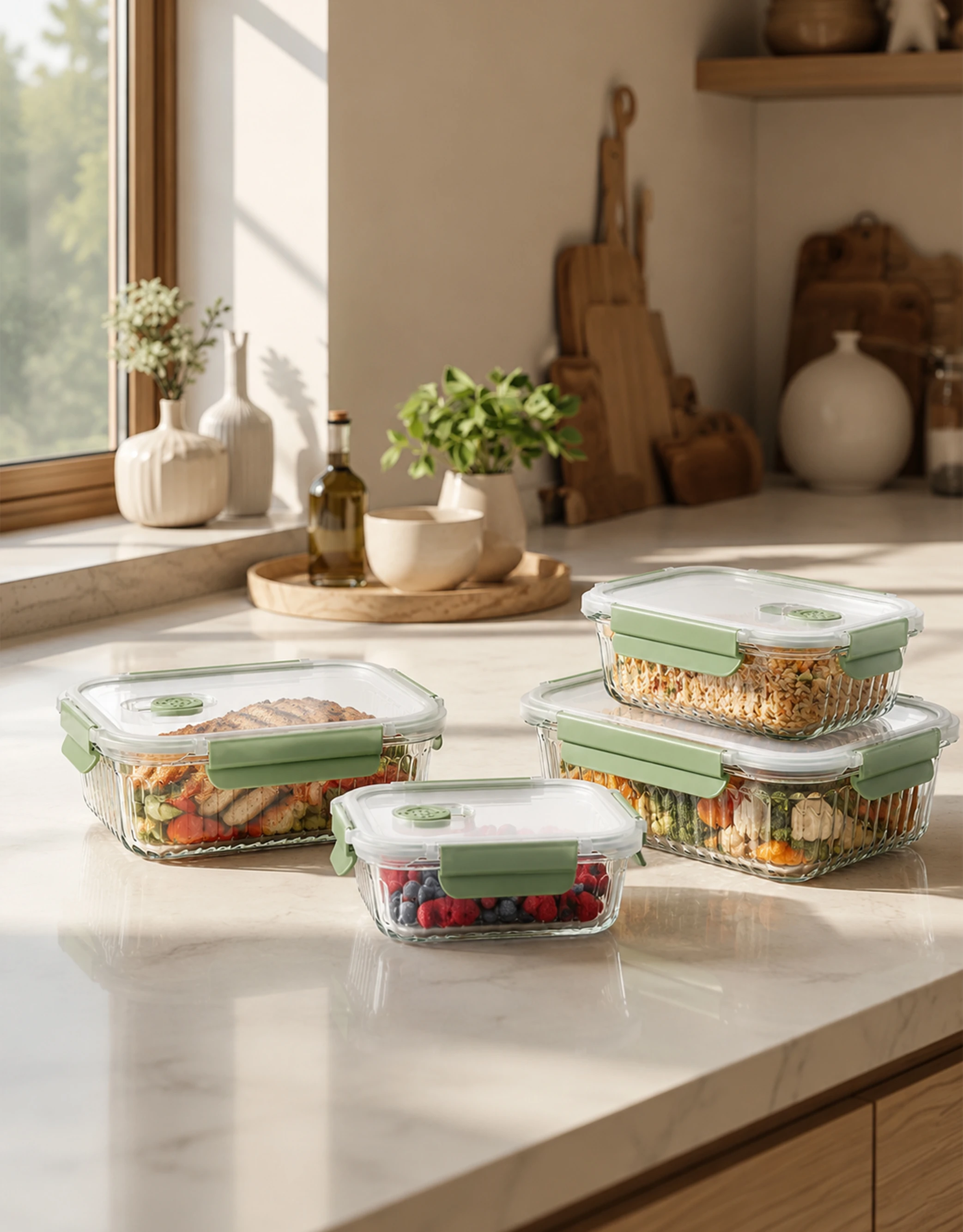 Ribbed Glass Food Containers