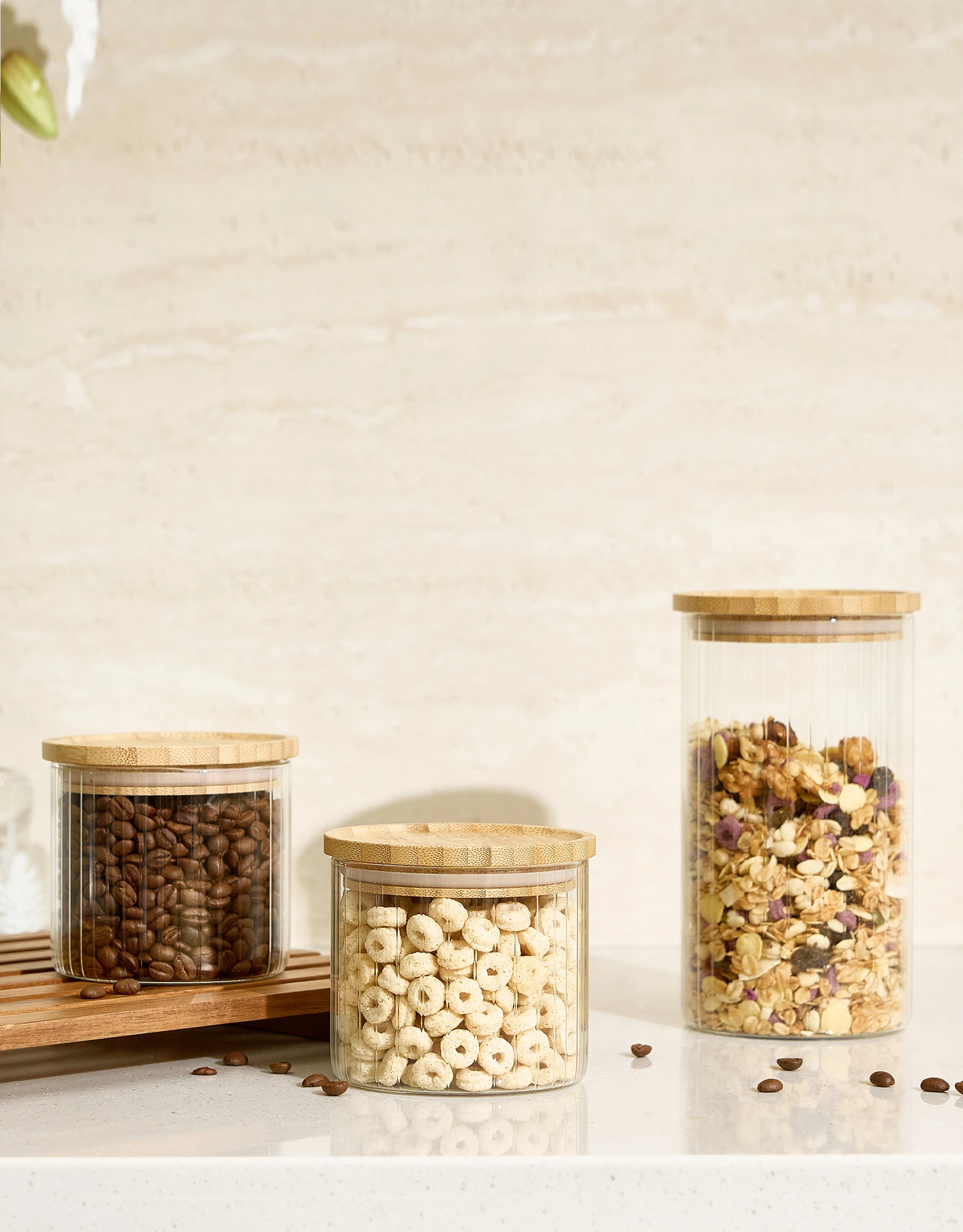Set of 3 Ribbed Glass Storage Jars