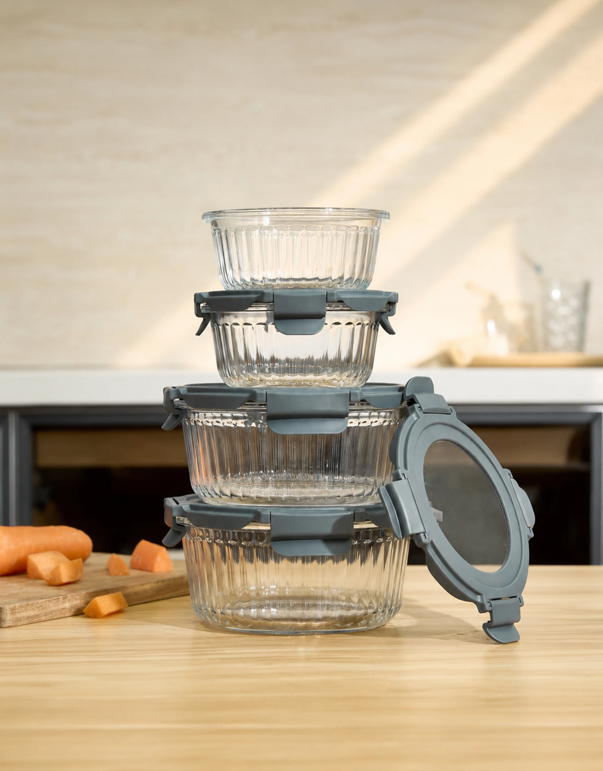 Ribbed Glass Food Containers
