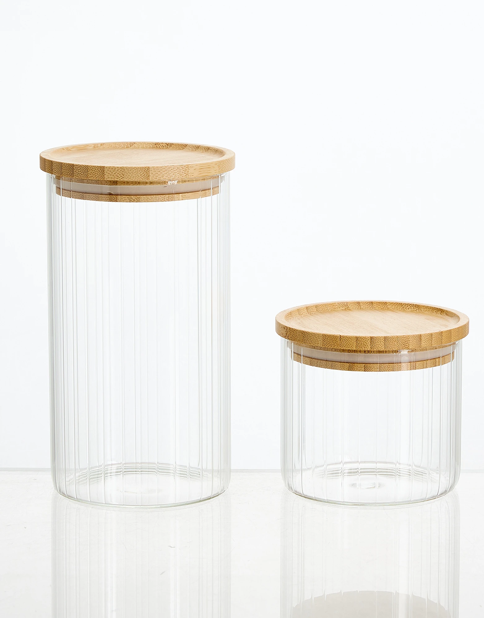 Set of 4 Ribbed Glass Storage Jars