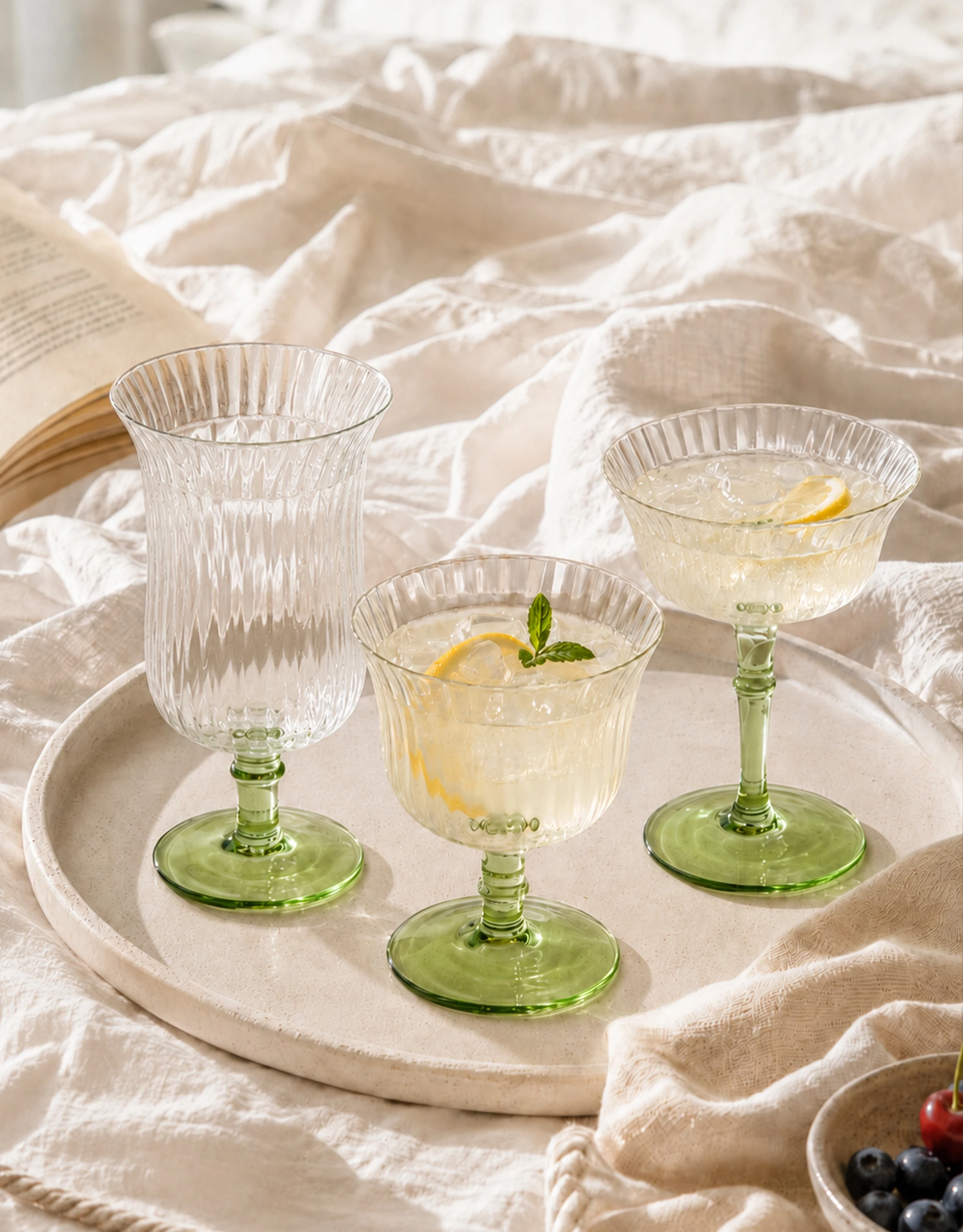 Ribbed Green Tint Glassware Set