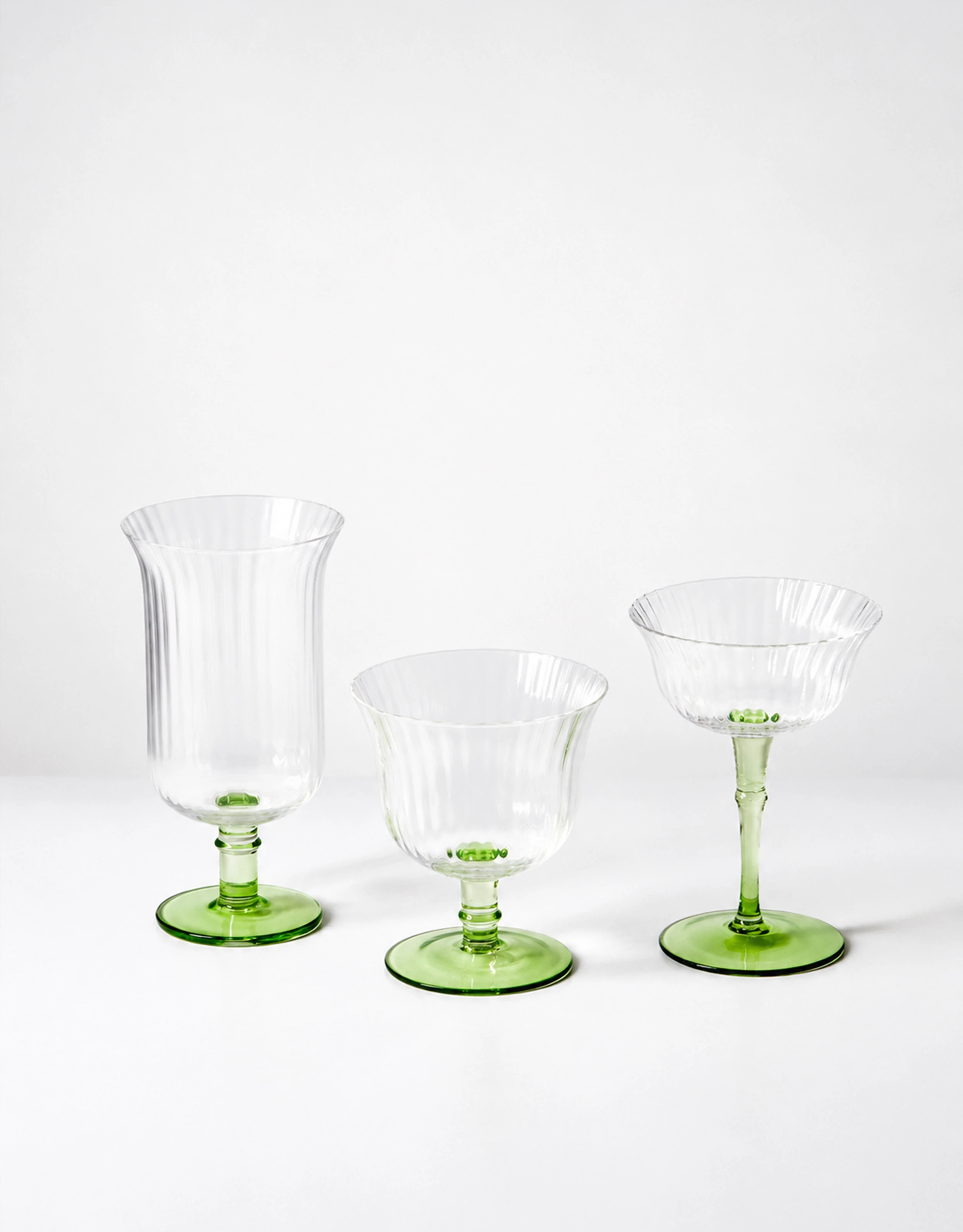 Ribbed Green Tint Glassware Set