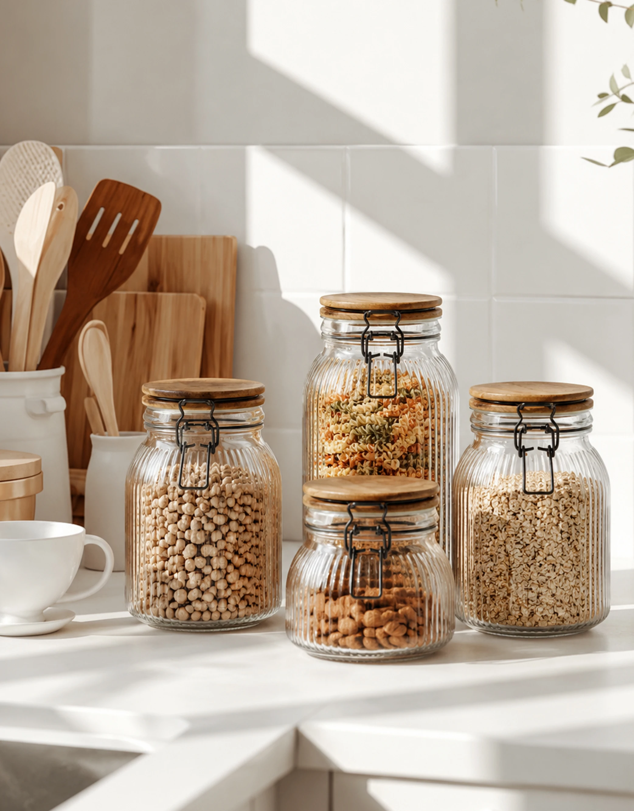 Ribbed Glass Storage Jars
