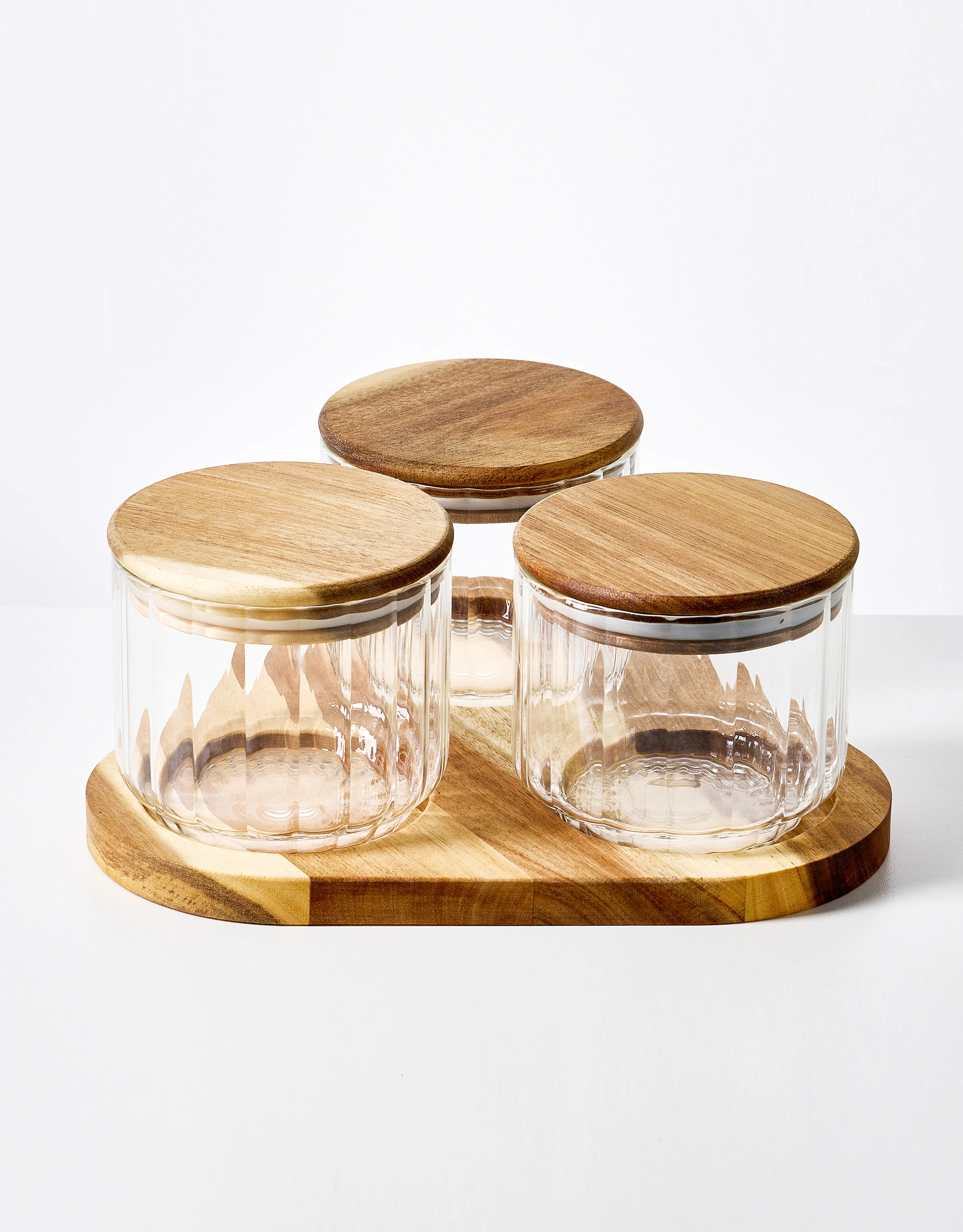 Set of 3 Ribbed Glass Storage Jars