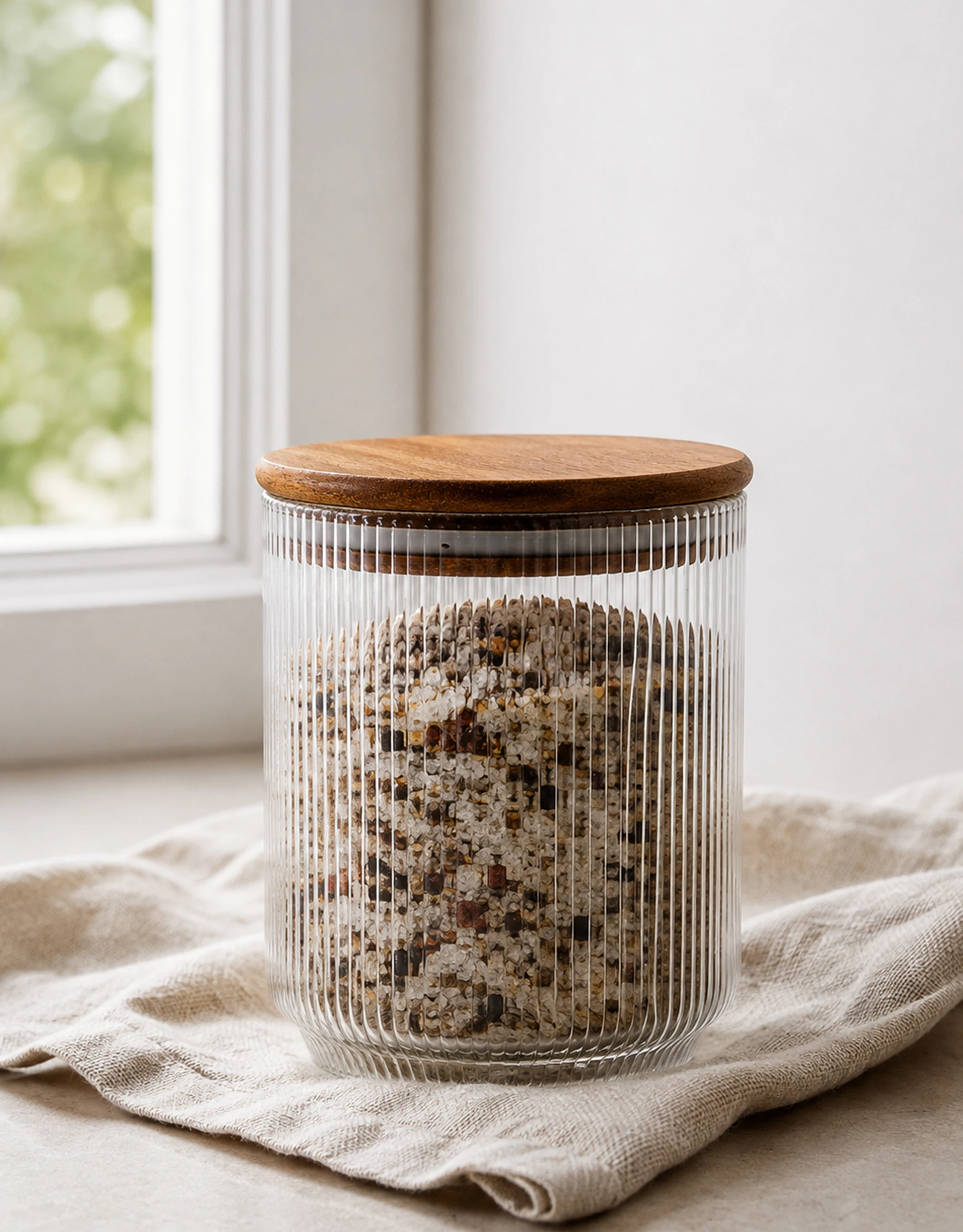 Set of 4 Ribbed Glass Storage Jars