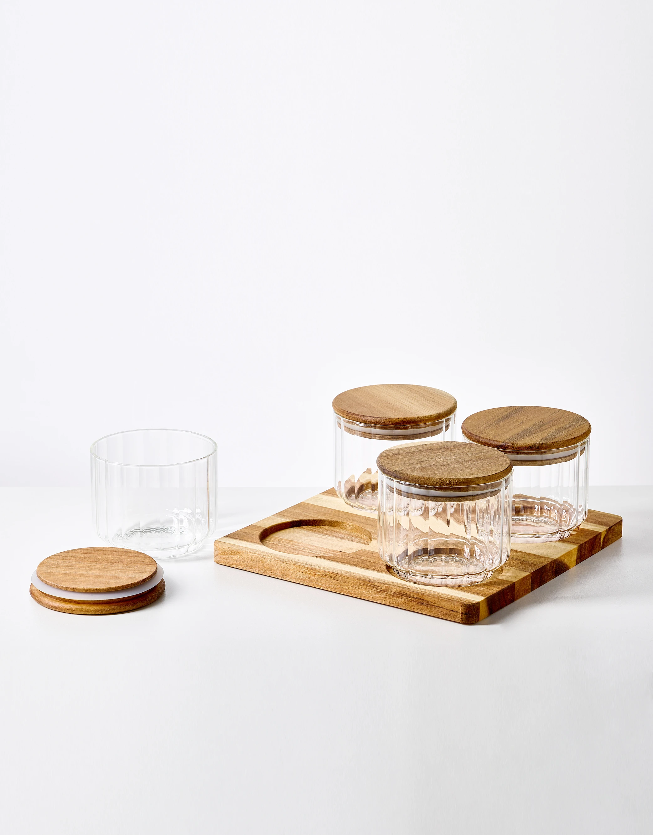 Set of 4 Ribbed Glass Storage Jars