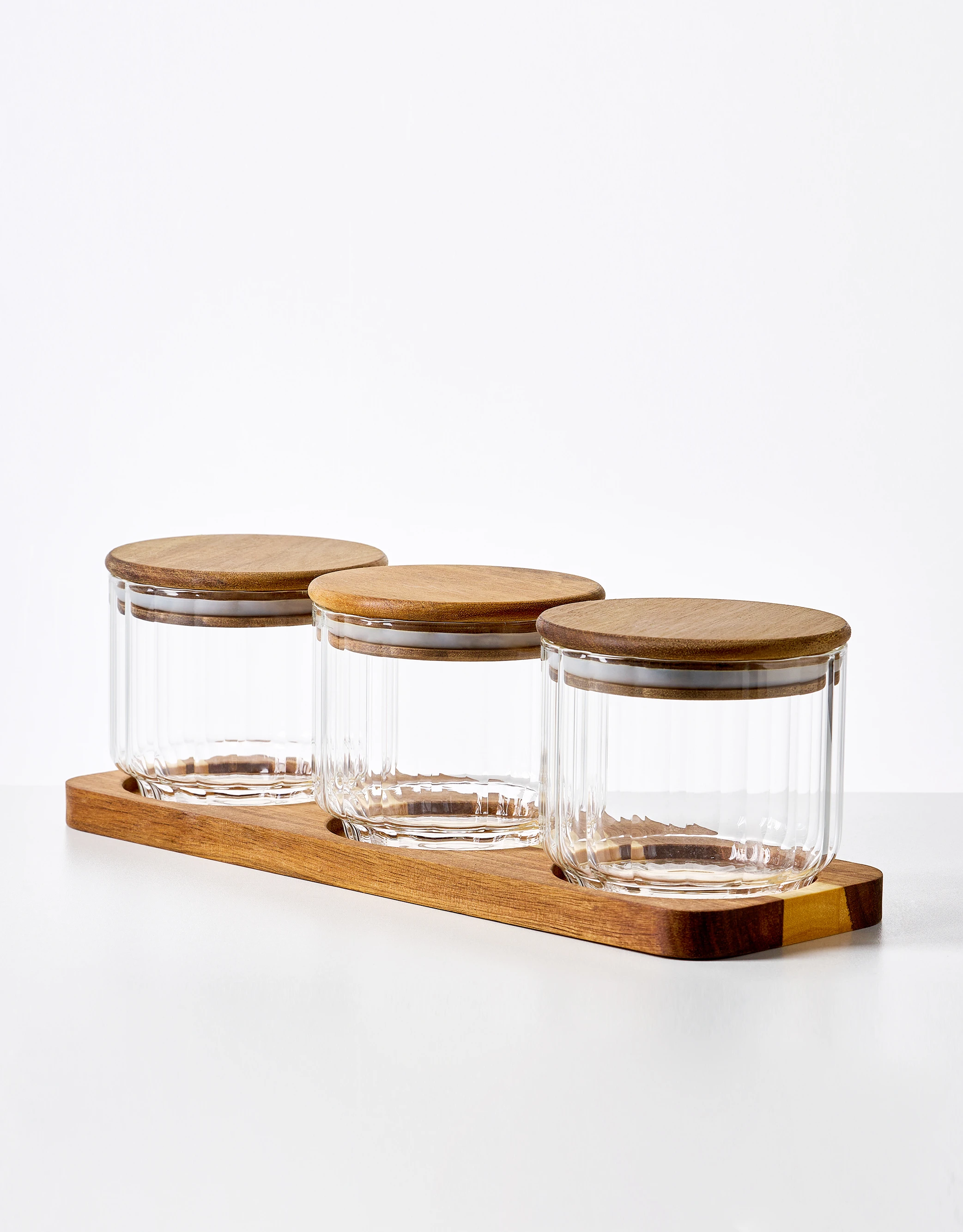 Set of 3 Ribbed Glass Storage Jars