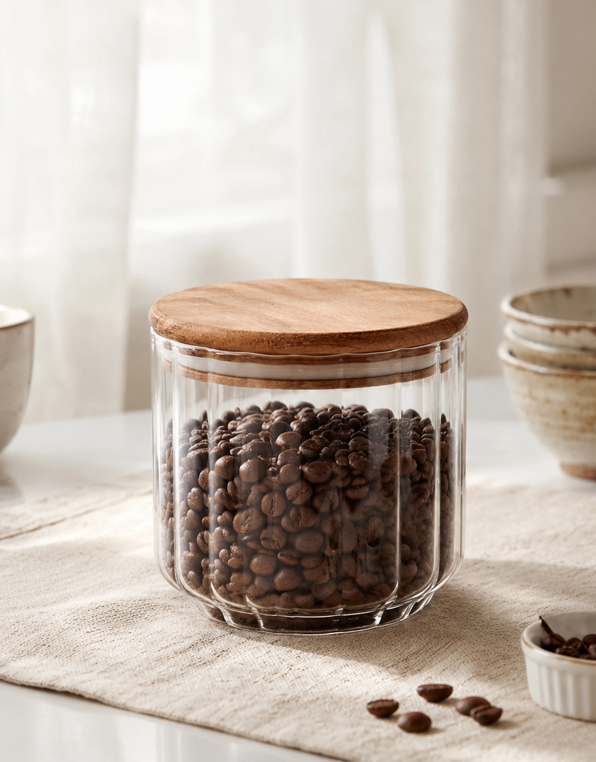 Set of 3 Ribbed Glass Storage Jars