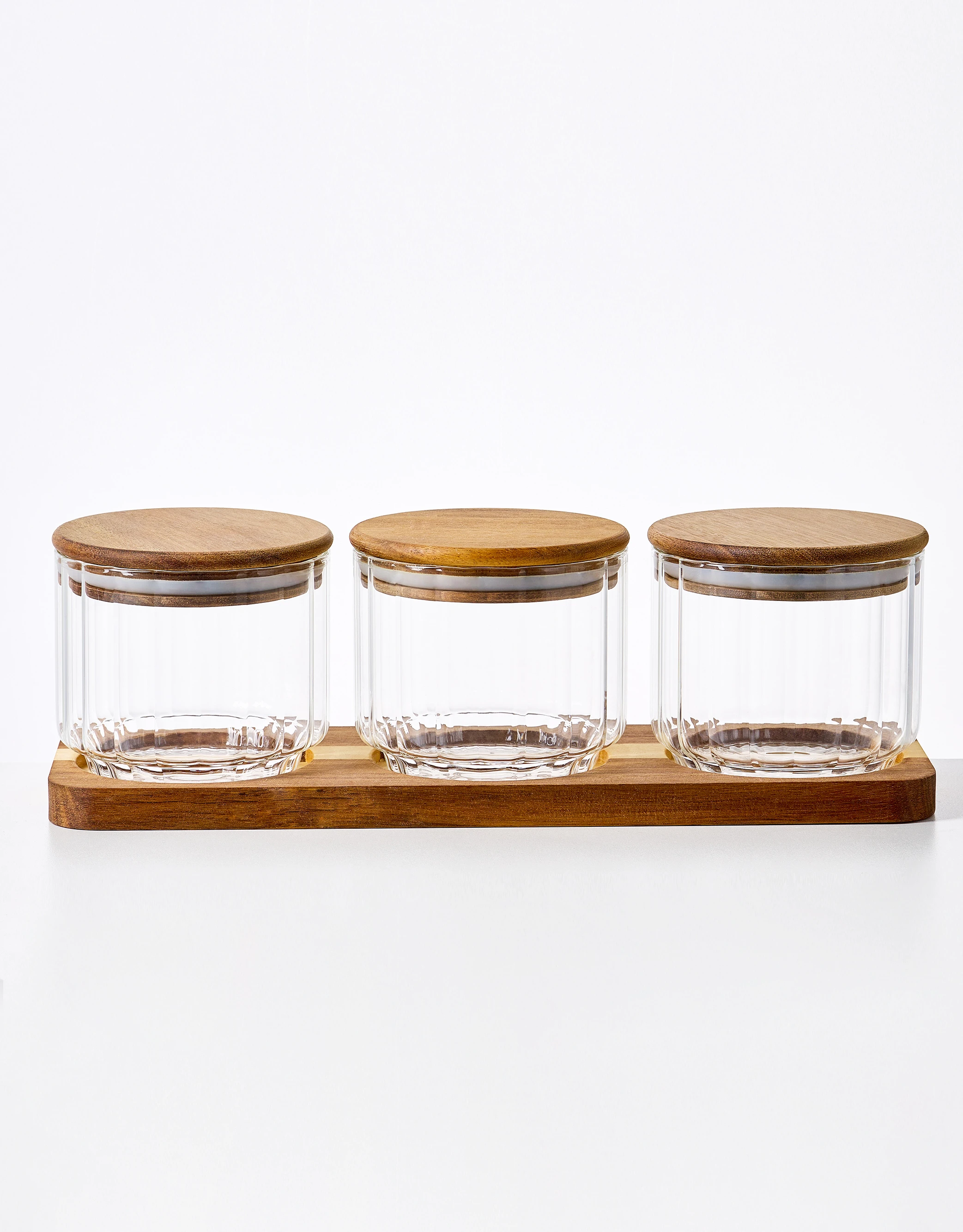 Set of 3 Ribbed Glass Storage Jars