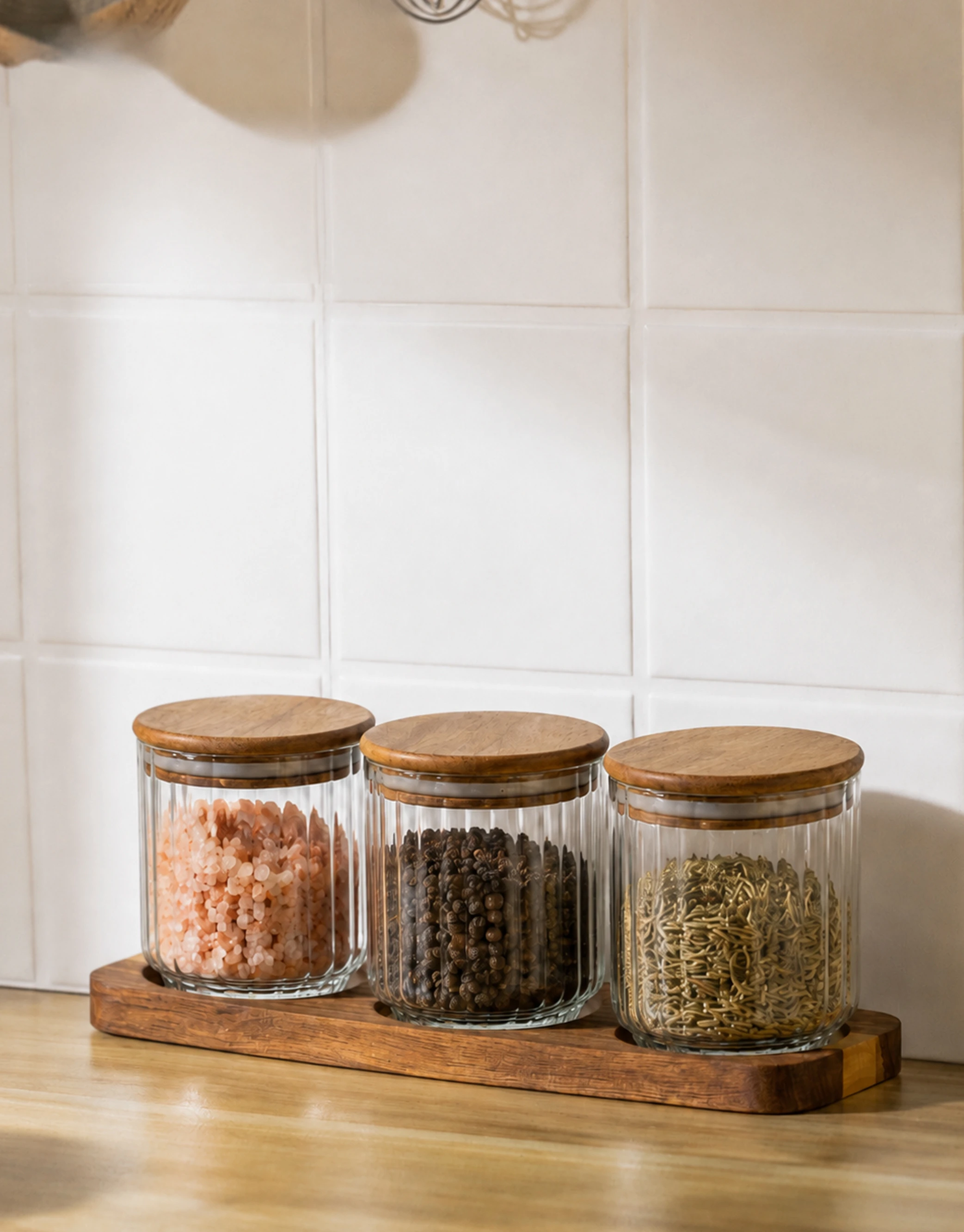 Set of 3 Ribbed Glass Storage Jars
