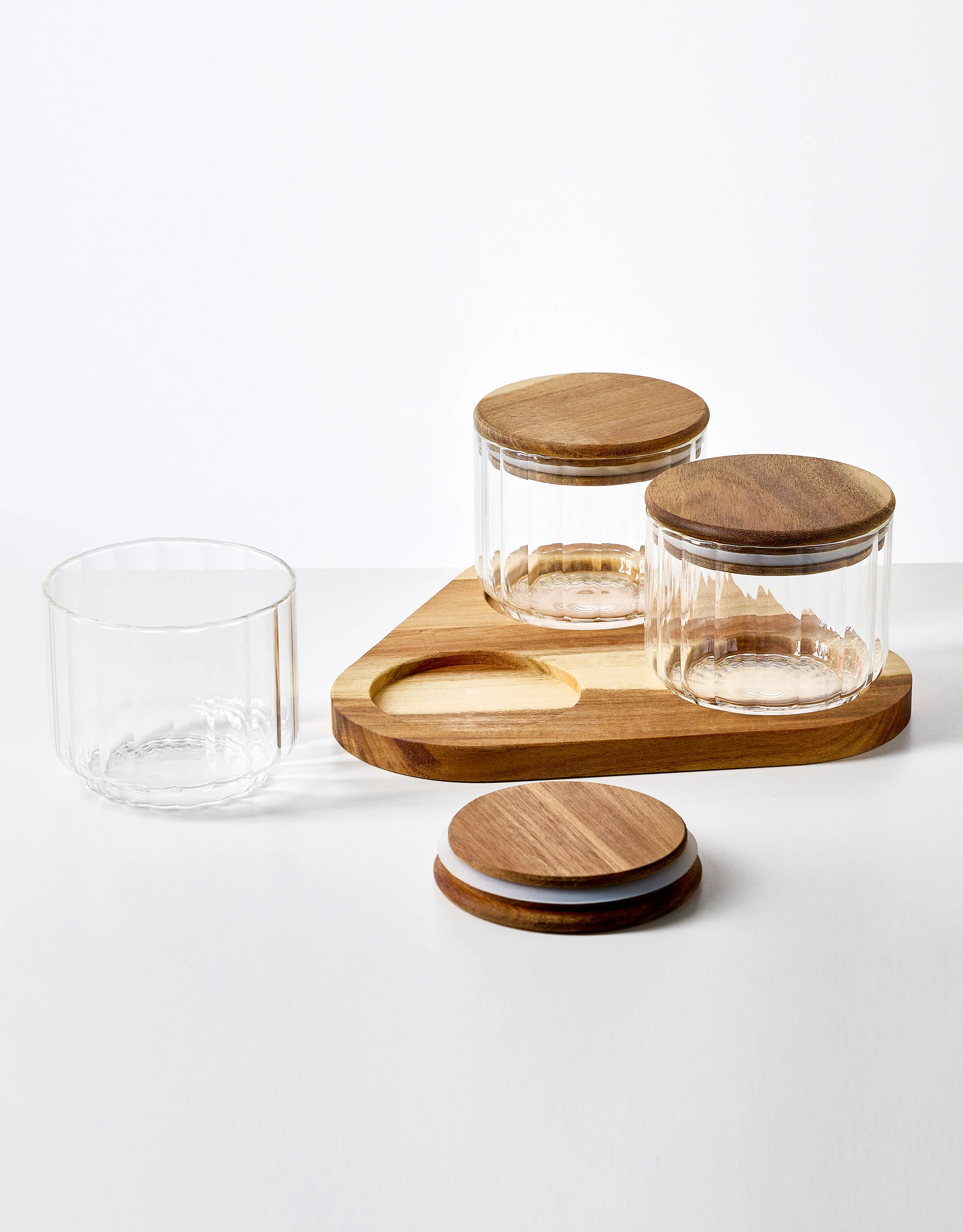 Set of 3 Ribbed Glass Storage Jars