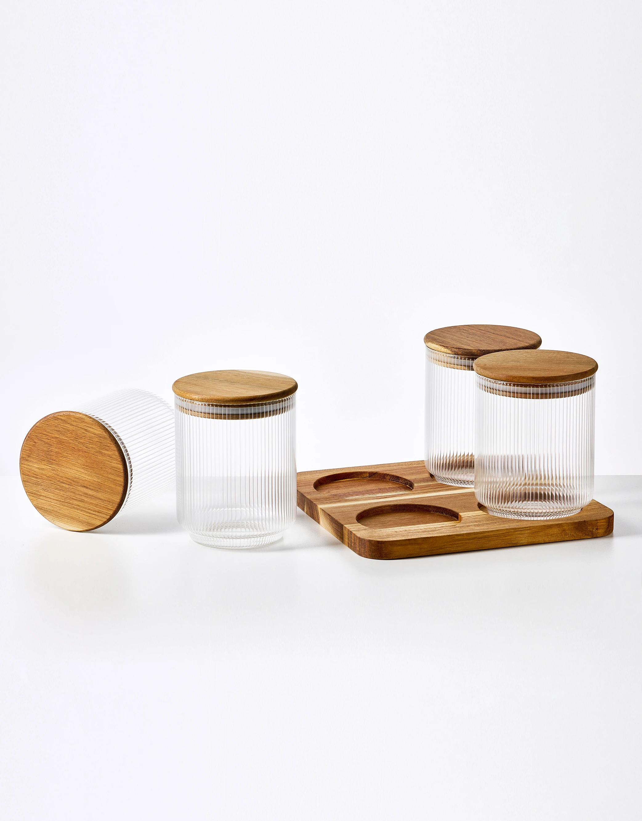 Set of 4 Ribbed Glass Storage Jars