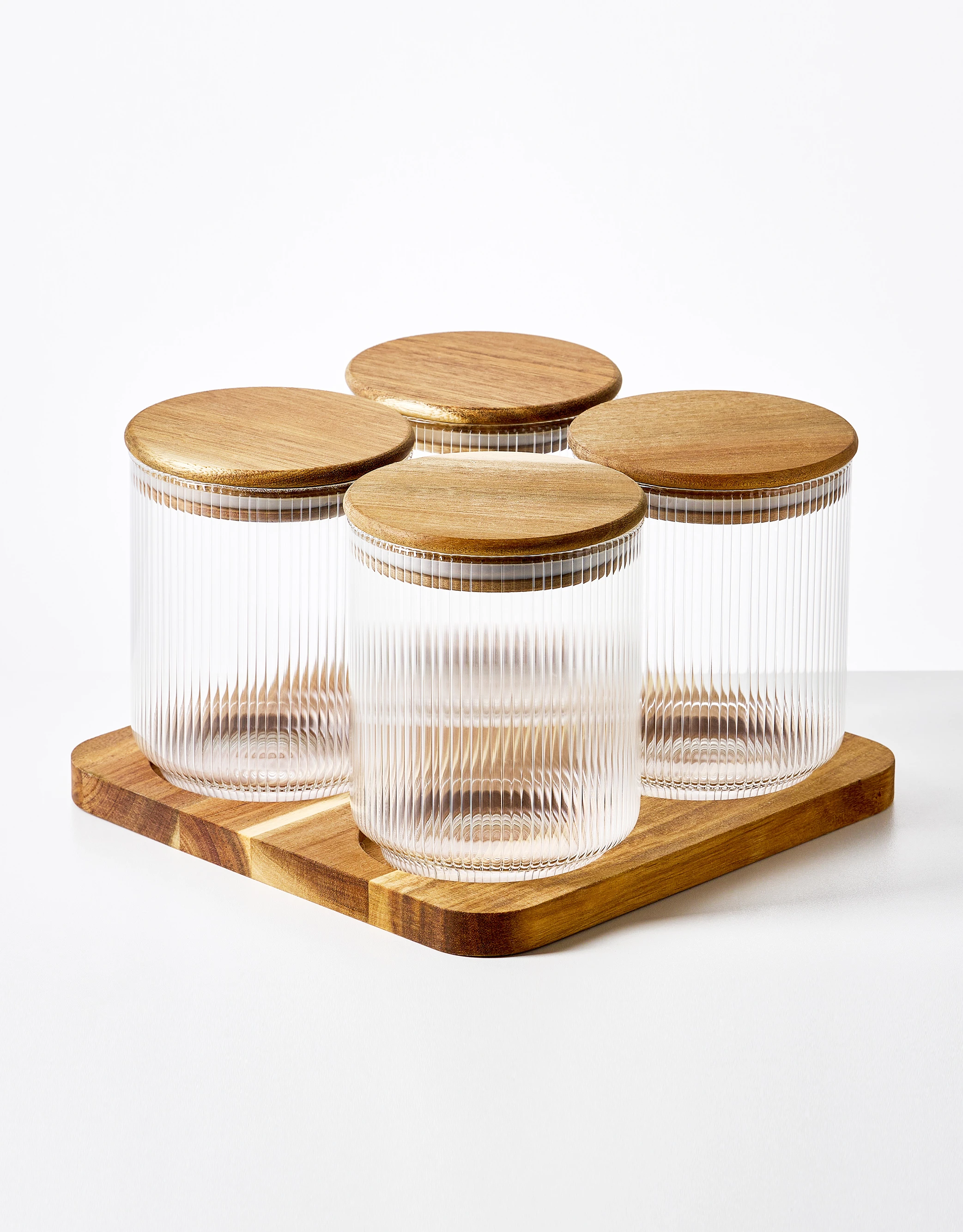 Set of 4 Ribbed Glass Storage Jars
