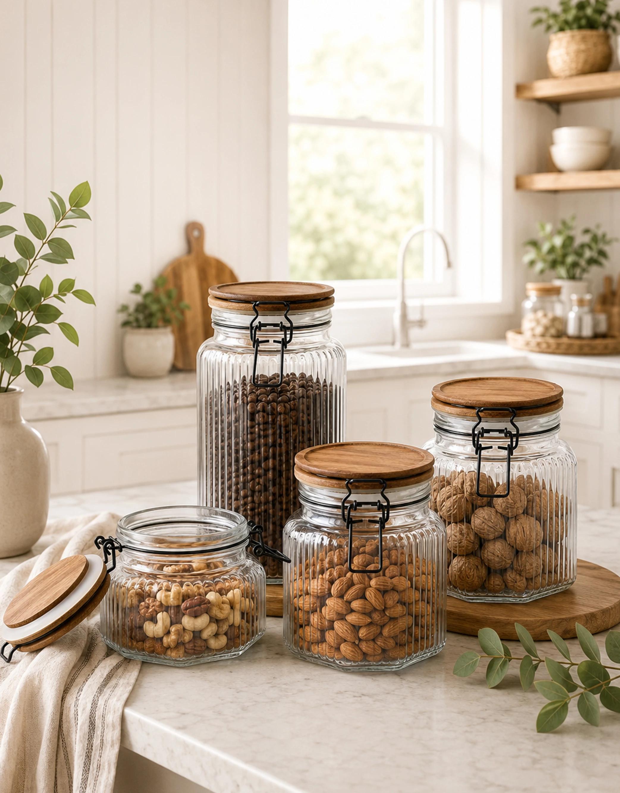 Ribbed Square Glass Storage Jars
