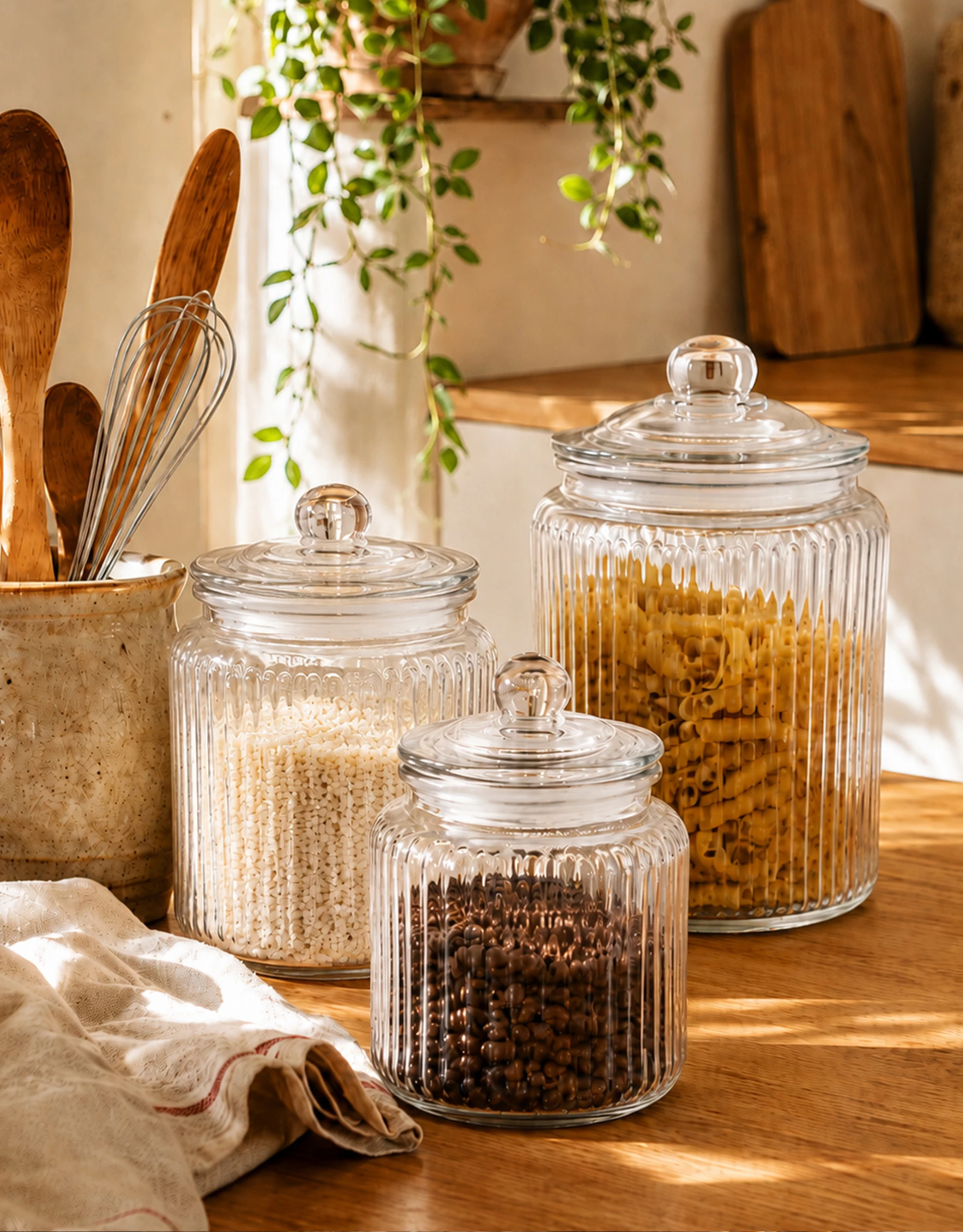 Ribbed Glass Storage Jars