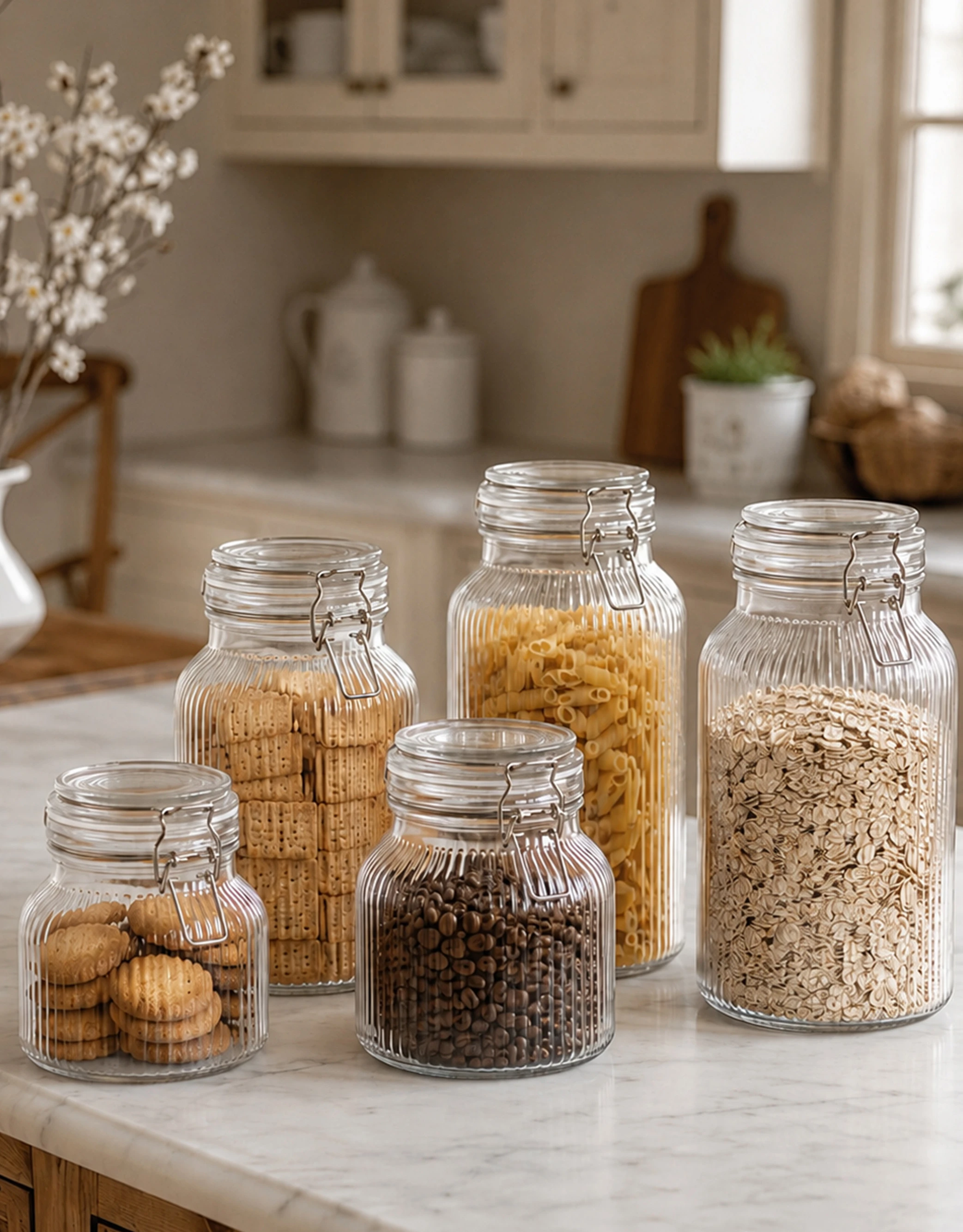 Ribbed Glass Storage Jars