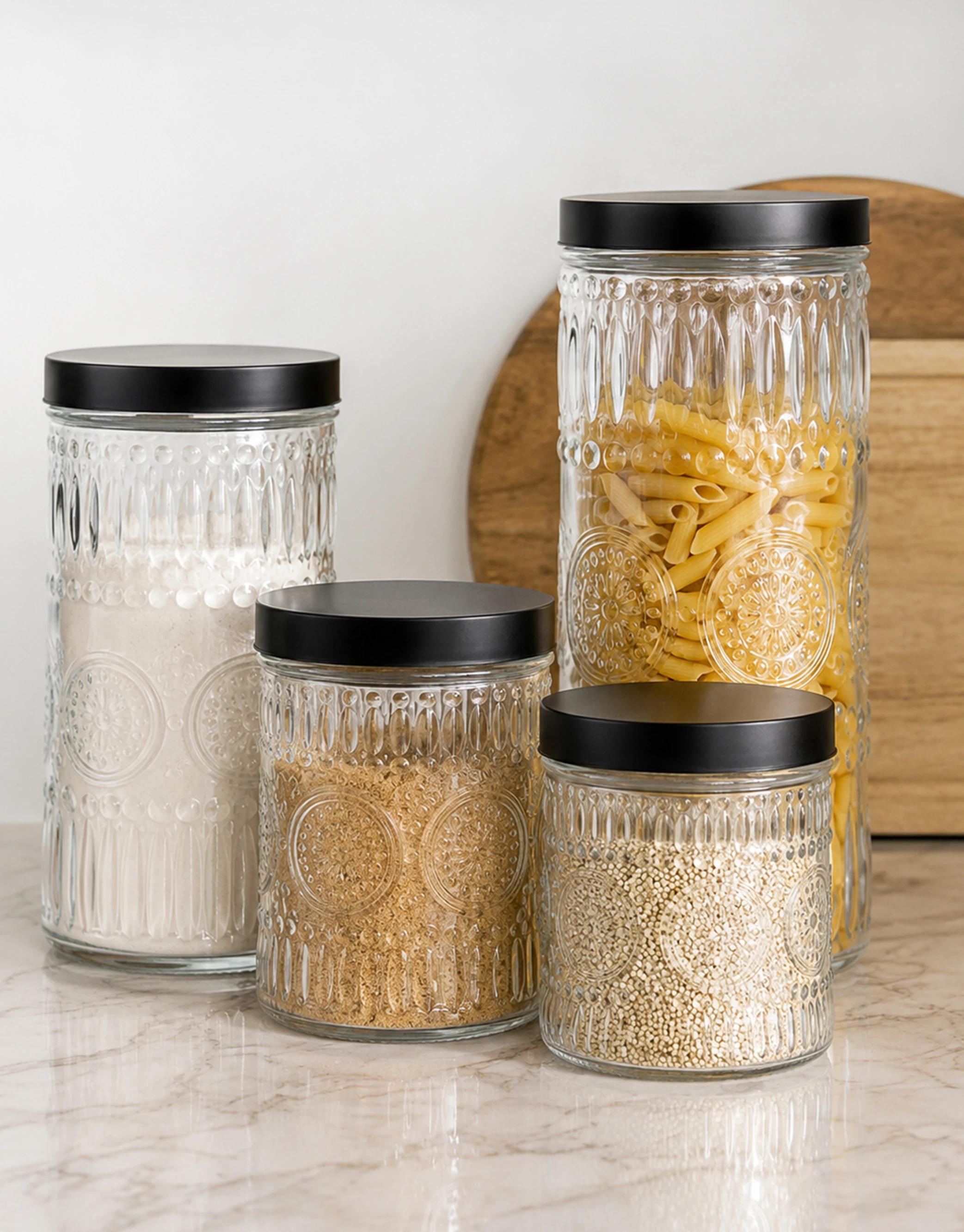 Embossed Glass Canisters