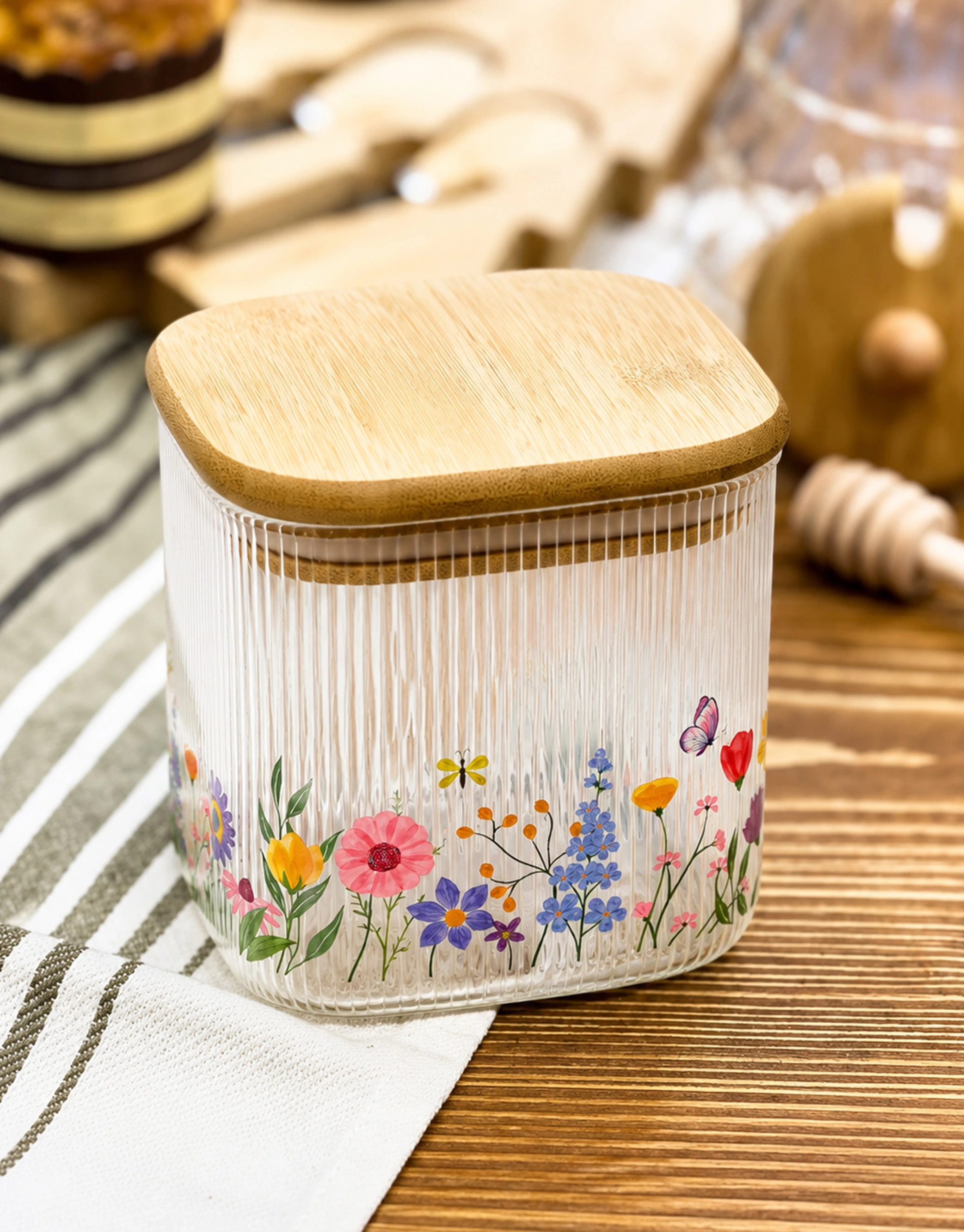 Square Ribbed Glass Storage Jars