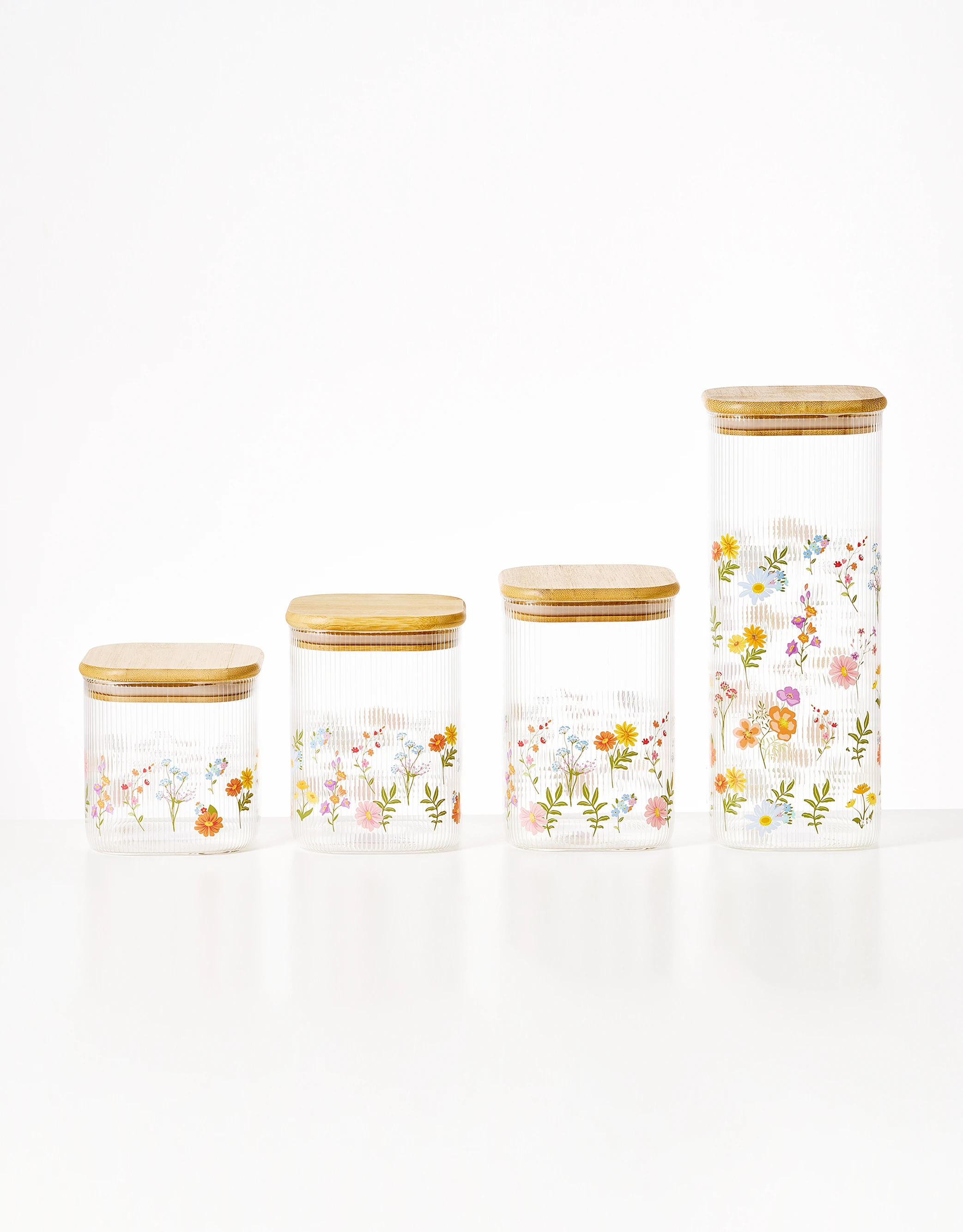 Square Ribbed Glass Storage Jars