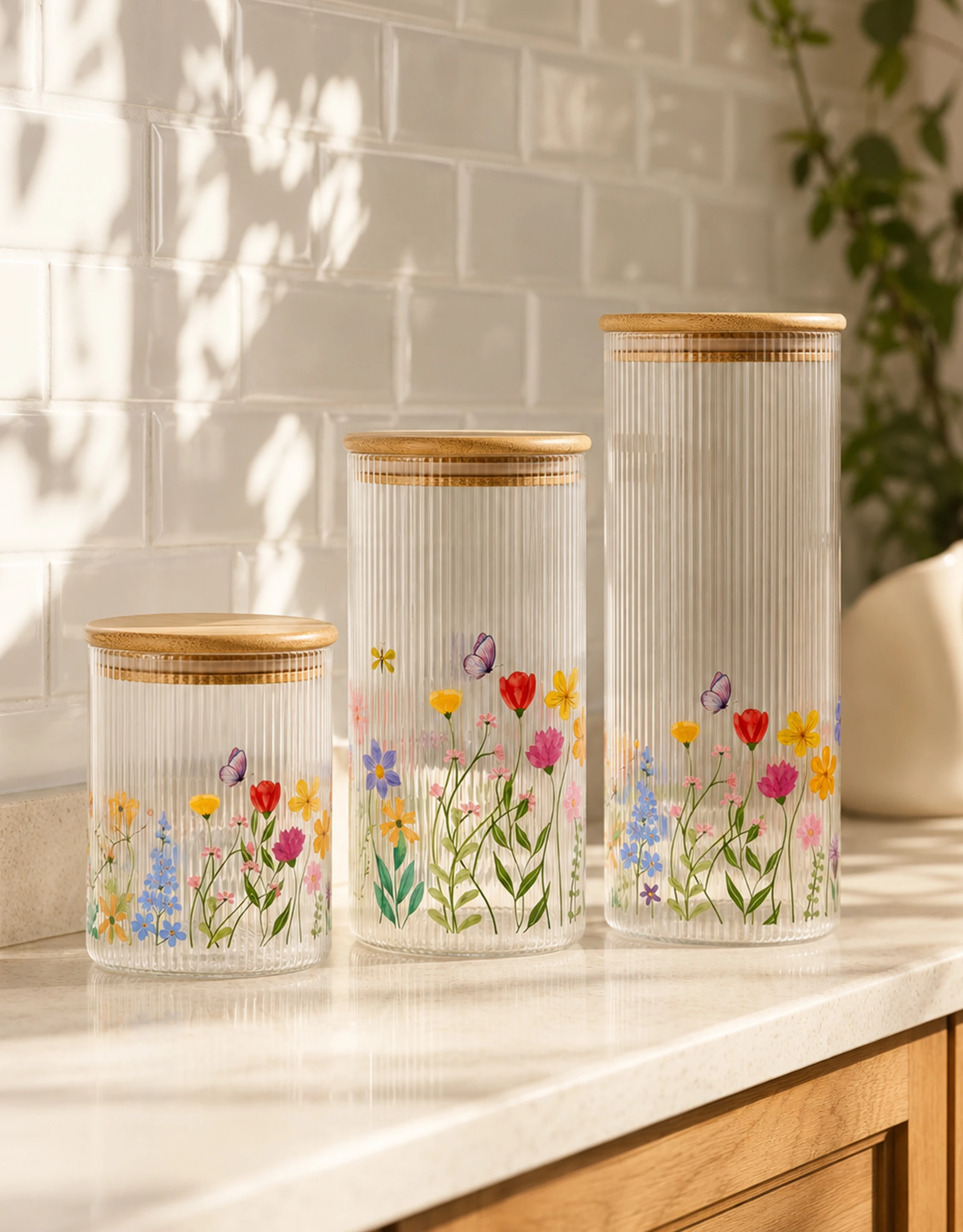 Ribbed Glass Storage Jars