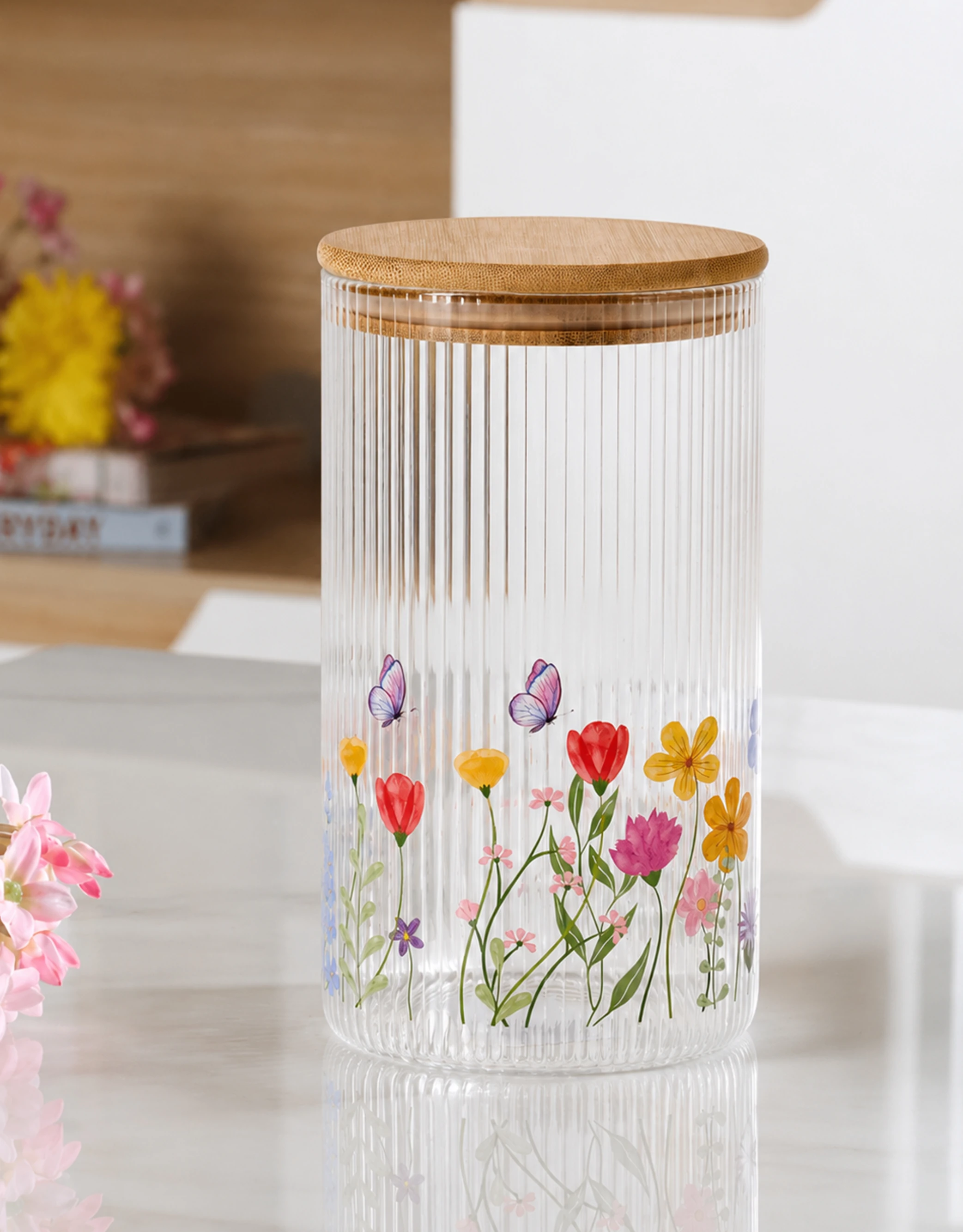 Ribbed Glass Storage Jars